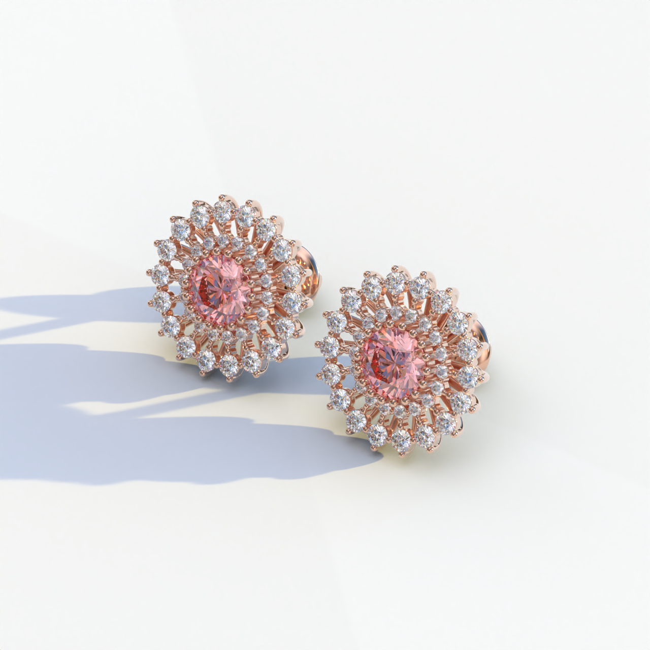 Aster - Pink Color Round Diamond Stud Earrings