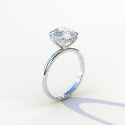 3 Carat E VVS Cushion Lab Diamond Hidden Halo Ring - Adore