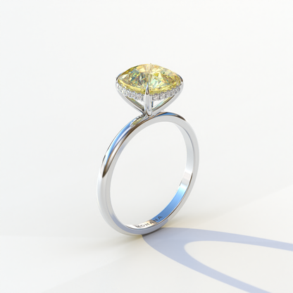 3 Carat Yellow Cushion Lab Diamond Hidden Halo Ring - Adore