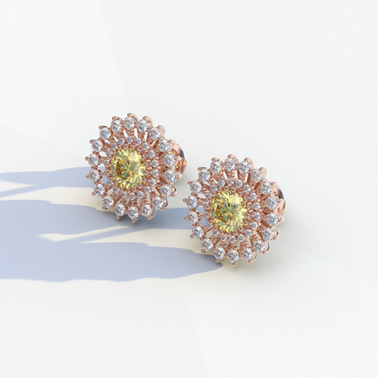 Aster - Yellow Color Round Diamond Stud Earrings