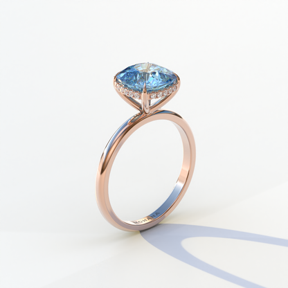 3 Carat Blue Cushion Lab Diamond Hidden Halo Ring - Adore