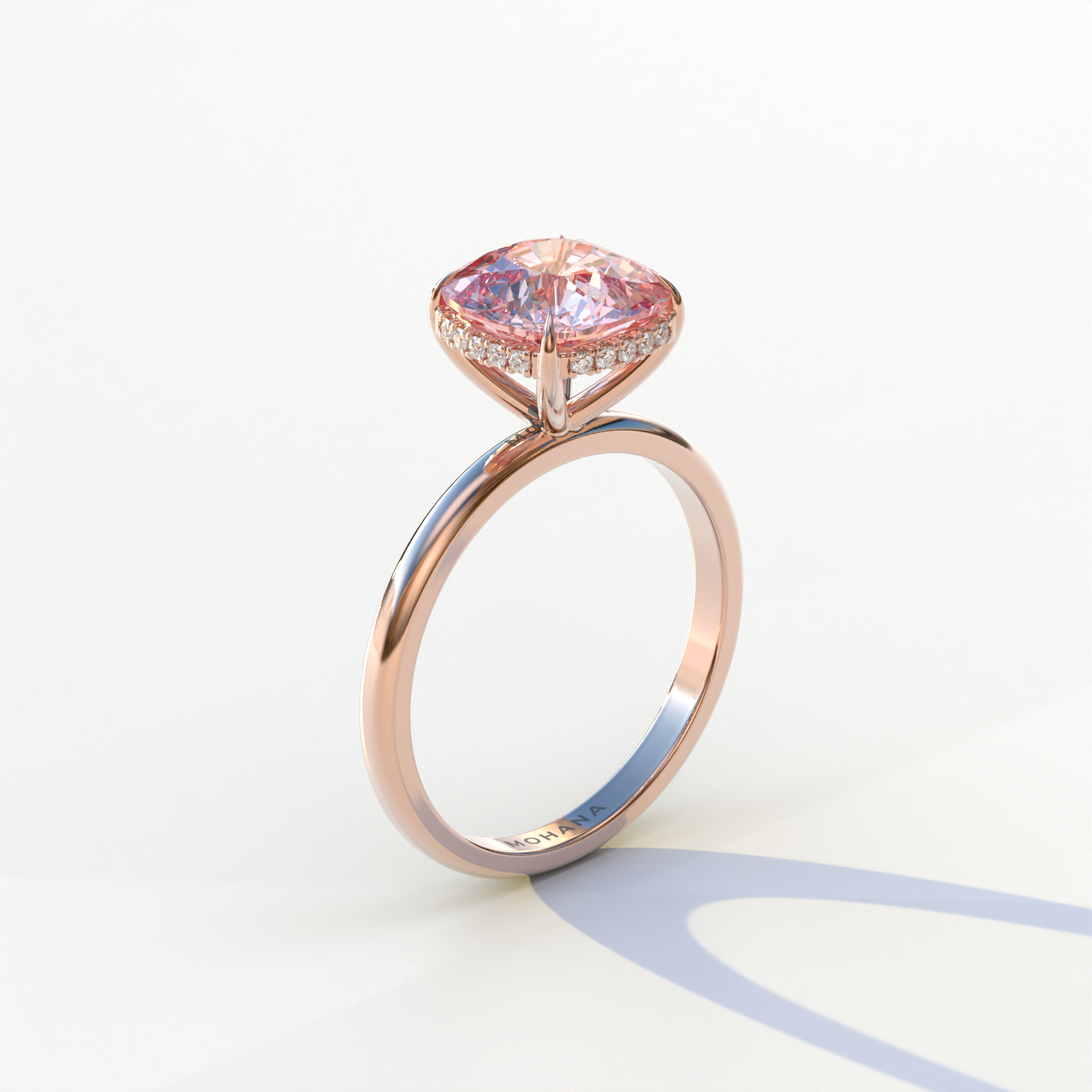 3 Carat Pink Cushion Lab Diamond Hidden Halo Ring - Adore