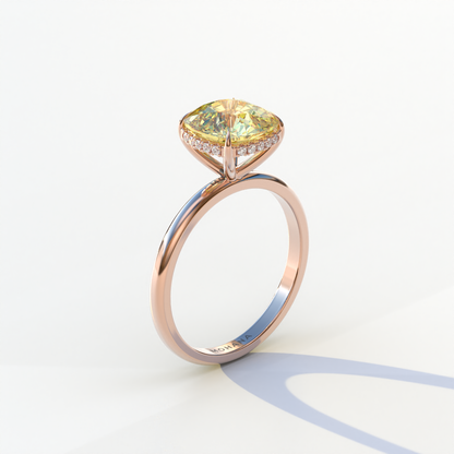 3 Carat Yellow Cushion Lab Diamond Hidden Halo Ring - Adore