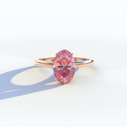 2 Carat Pink Oval Cut Solitaire Lab Diamond Ring - Curiosa