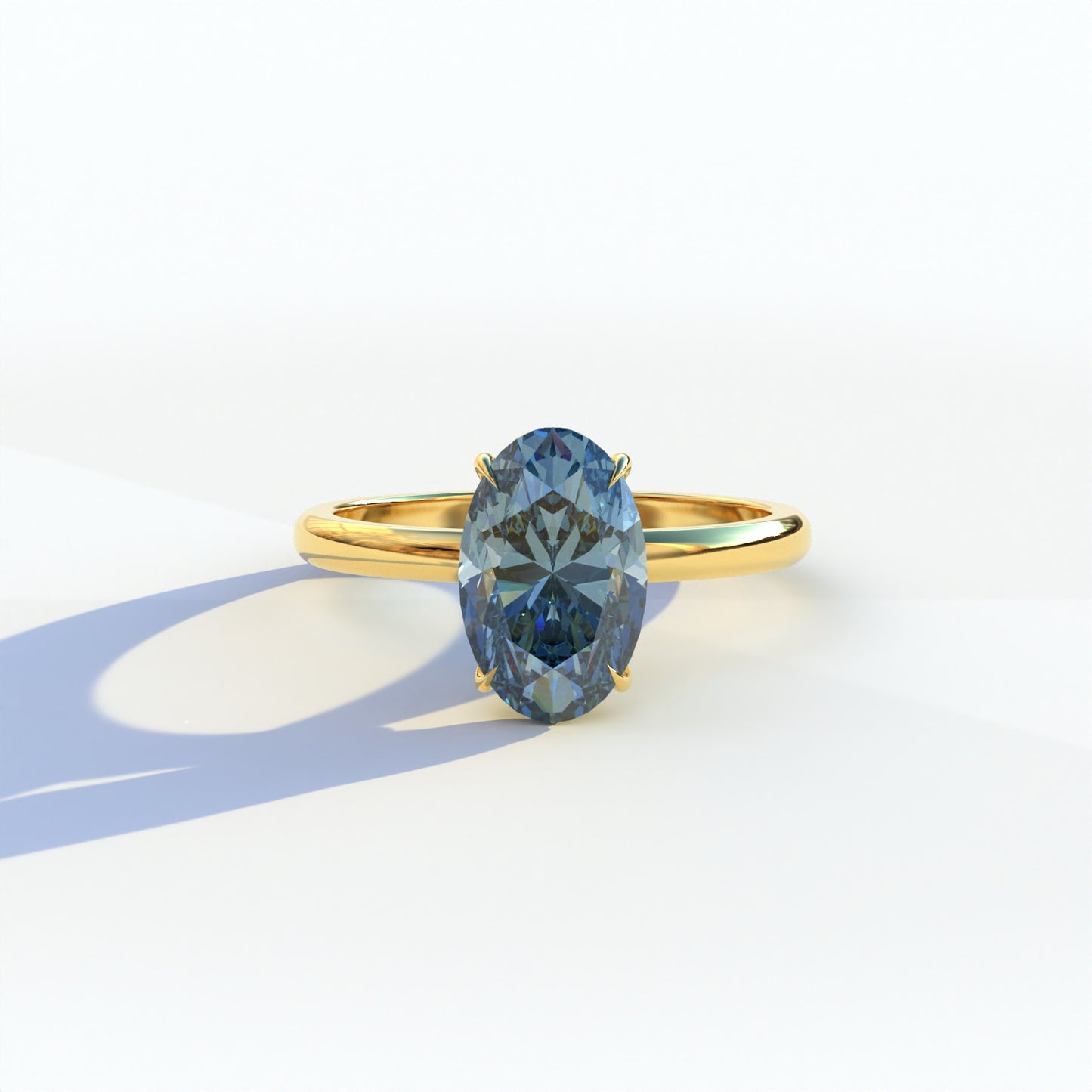 2 Carat Blue Oval Cut Solitaire Lab Diamond Ring - Curiosa