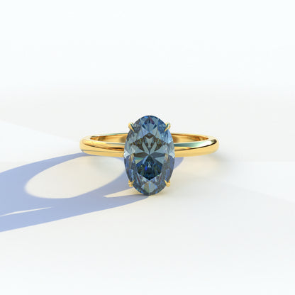 2 Carat Blue Oval Cut Solitaire Lab Diamond Ring - Curiosa