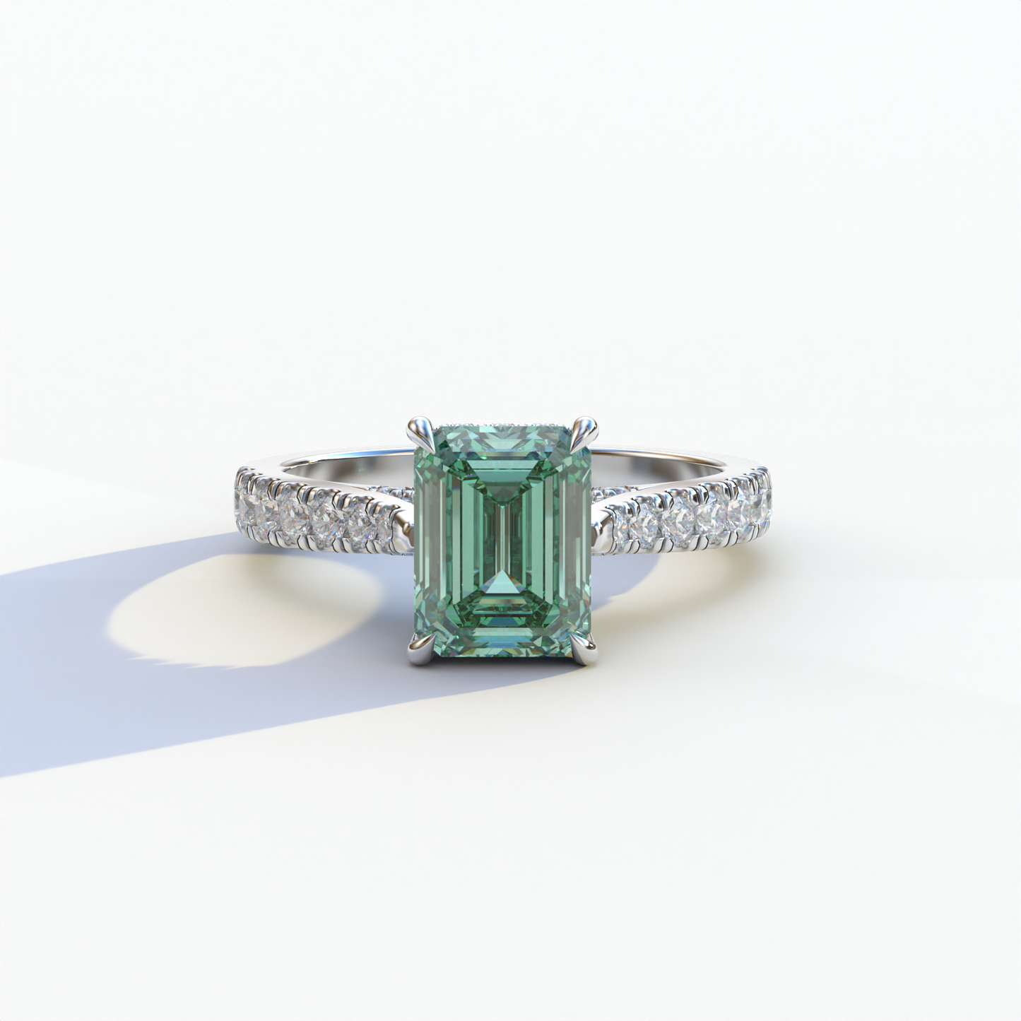 2 Carat Green Emerald Cut Hidden Halo & Pave Lab Diamond Ring	