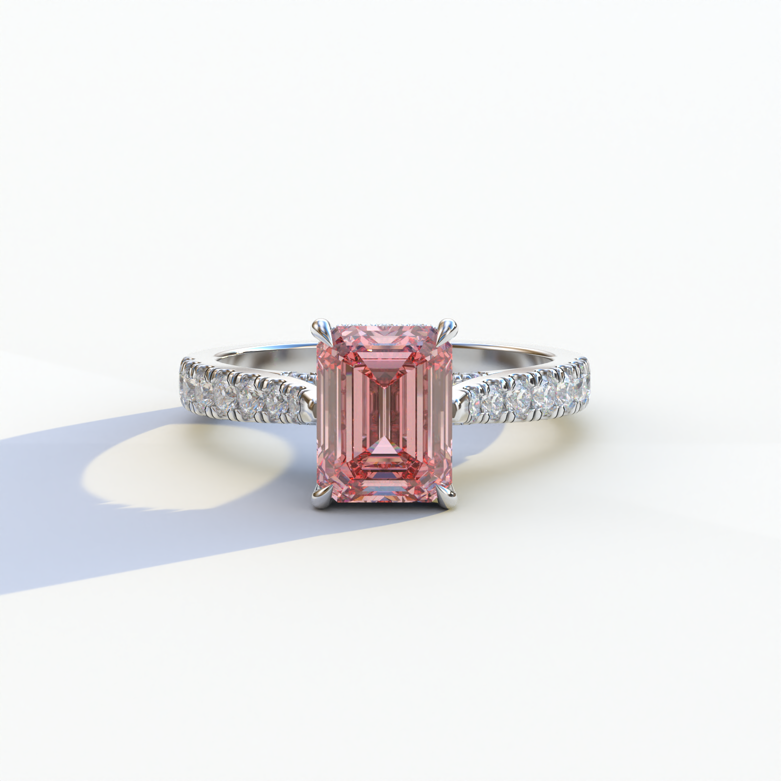 2 Carat Pink Emerald Cut Hidden Halo & Pave Lab Diamond Ring	