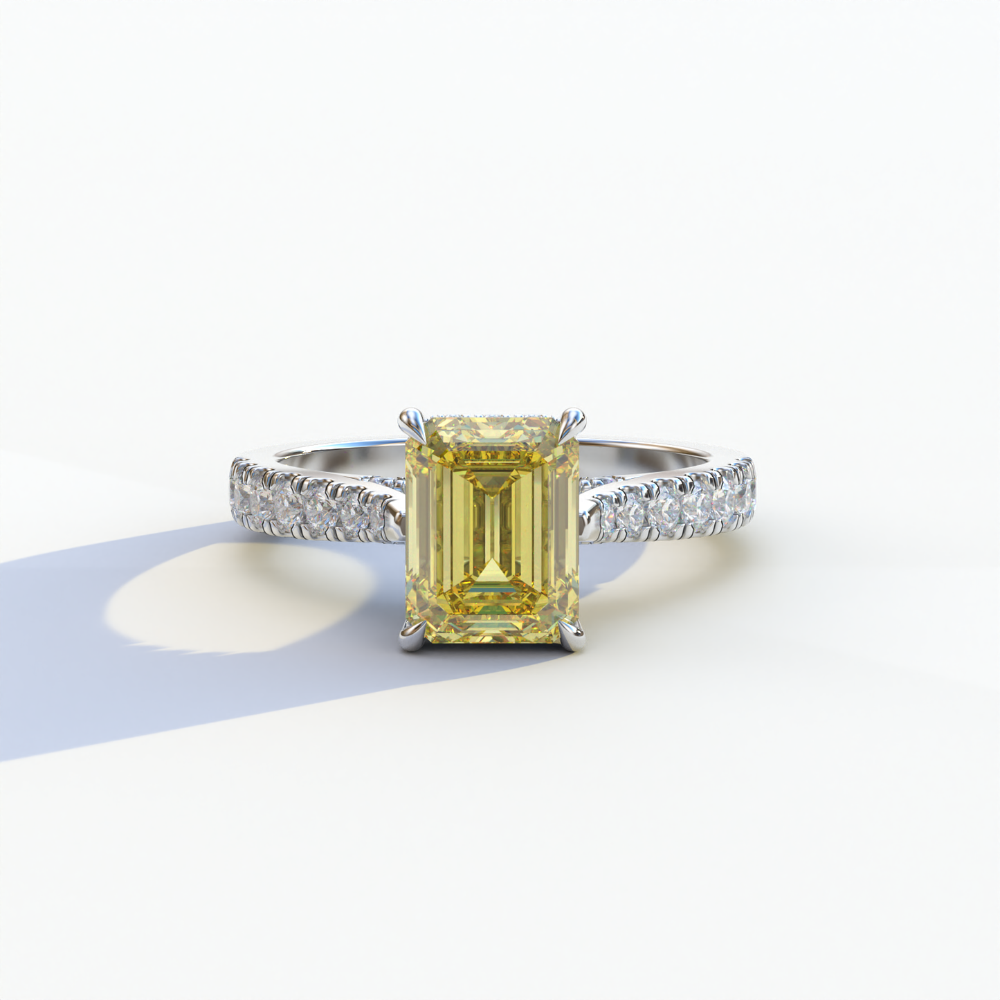 2 Carat Yellow Emerald Cut Hidden Halo & Pave Lab Diamond Ring	