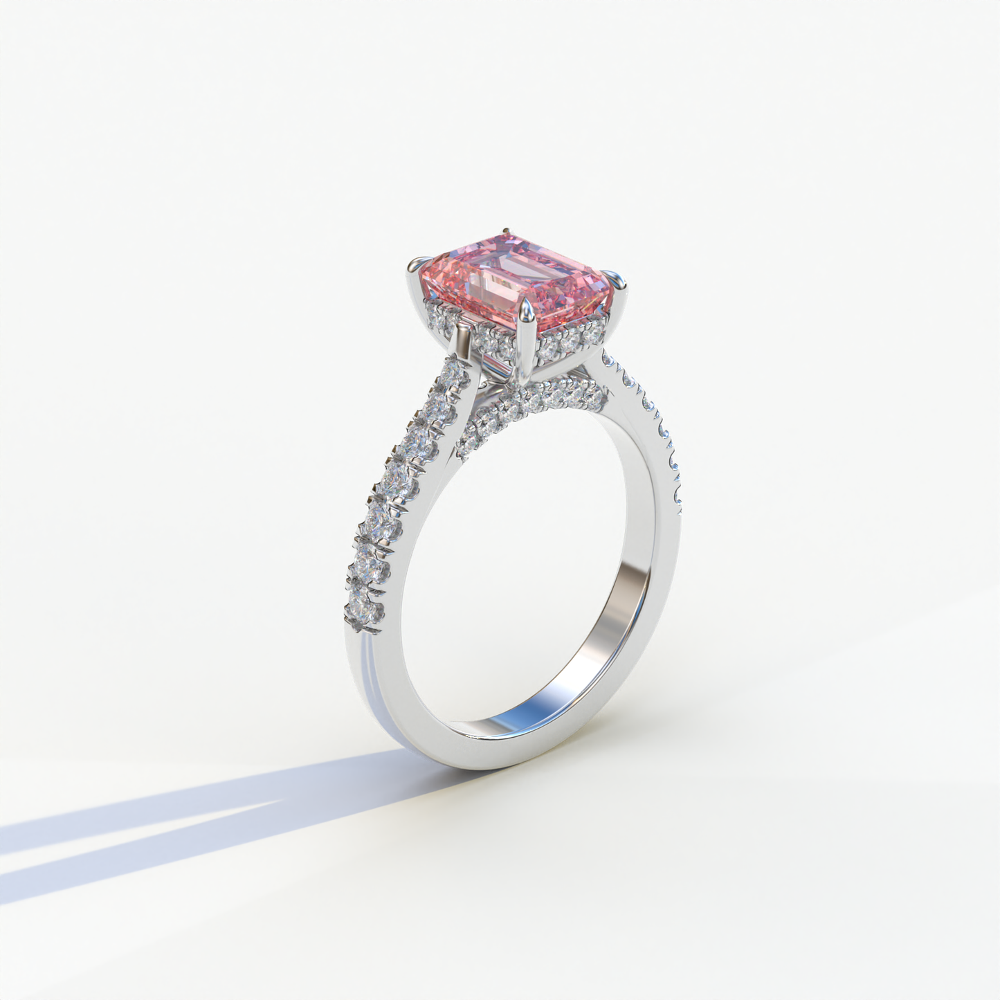 2 Carat Pink Emerald Cut Hidden Halo & Pave Lab Diamond Ring - Siara