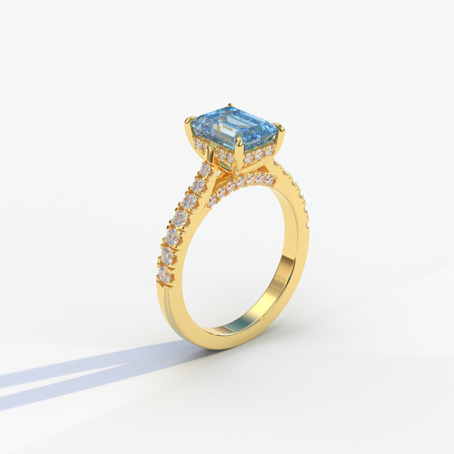 2 Carat Blue Emerald Cut Hidden Halo & Pave Lab Diamond Ring - Siara