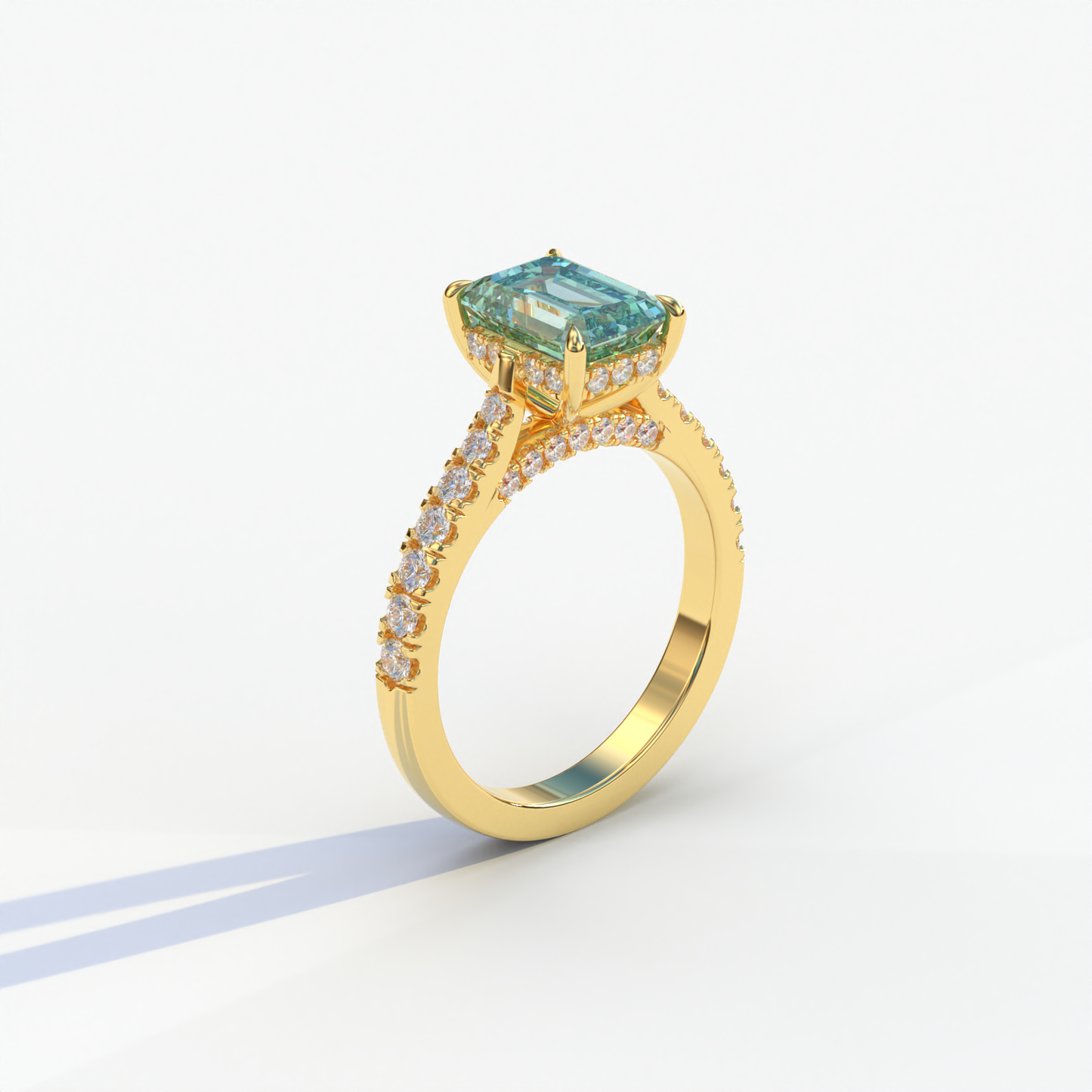 2 Carat Green Emerald Cut Hidden Halo & Pave Lab Diamond Ring - Siara