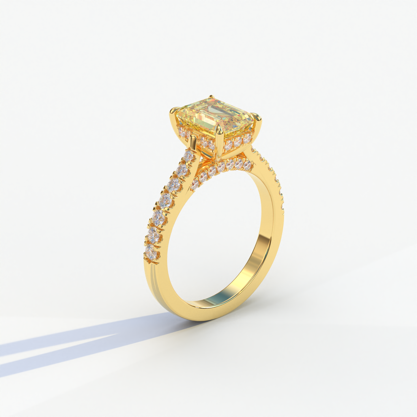 2 Carat Yellow Emerald Cut Hidden Halo & Pave Lab Diamond Ring - Siara