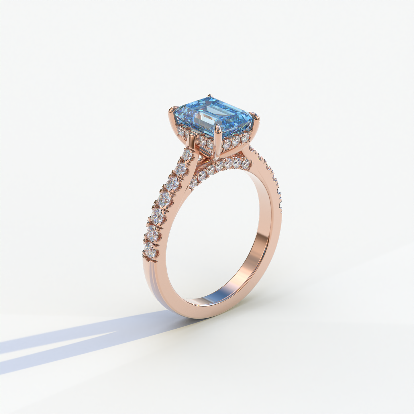 2 Carat Blue Emerald Cut Hidden Halo & Pave Lab Diamond Ring - Siara