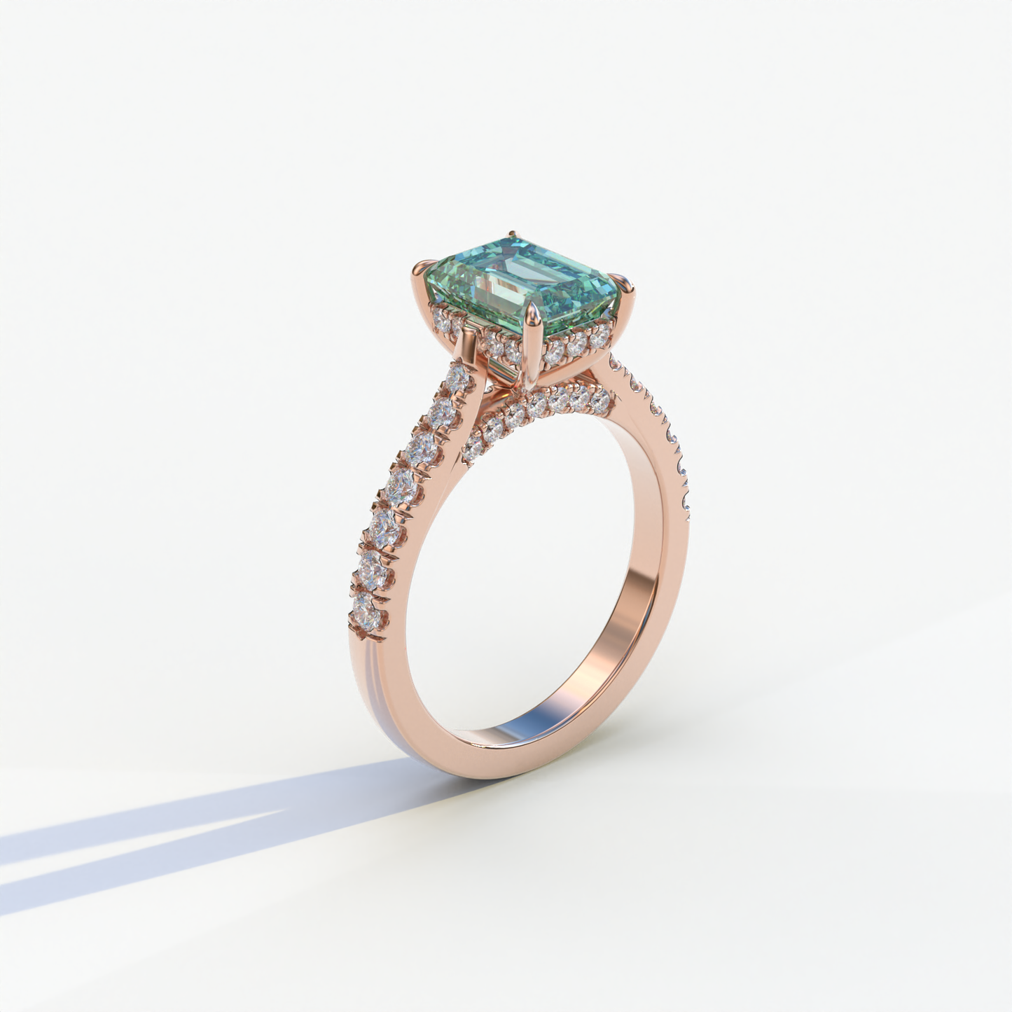 2 Carat Green Emerald Cut Hidden Halo & Pave Lab Diamond Ring - Siara