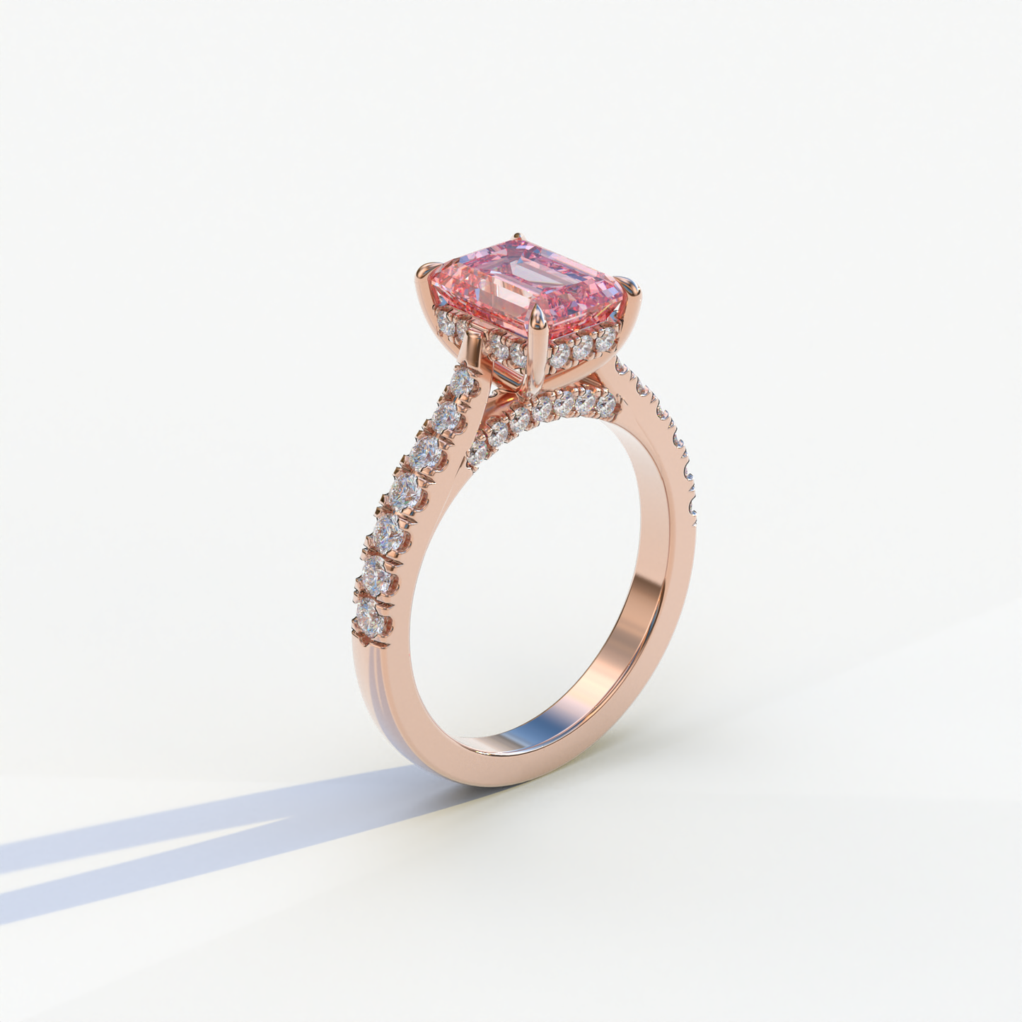 2 Carat Pink Emerald Cut Hidden Halo & Pave Lab Diamond Ring - Siara