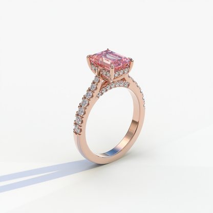 2 Carat Pink Emerald Cut Hidden Halo & Pave Lab Diamond Ring - Siara