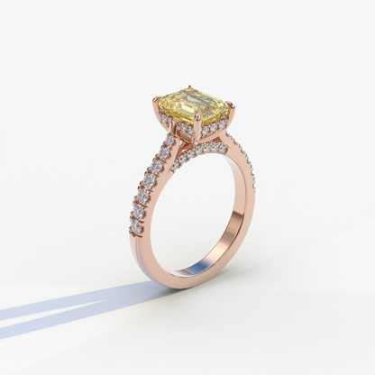 2 Carat Yellow Emerald Cut Hidden Halo & Pave Lab Diamond Ring - Siara