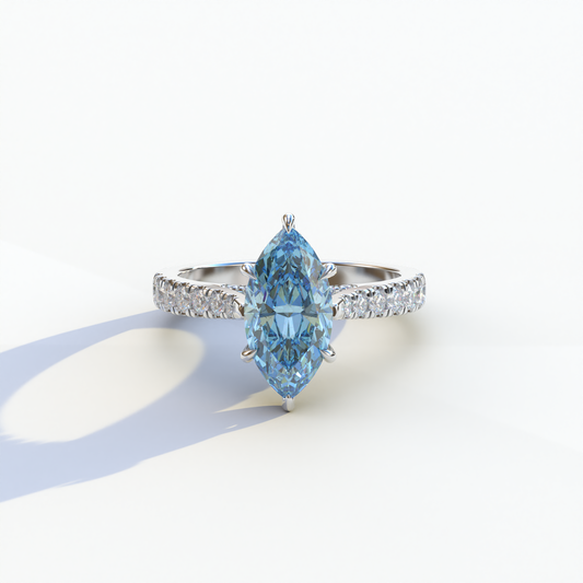 1.5 Carat Blue Marquise Cut Lab Diamond Hidden Halo & Pave Ring - Ash