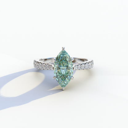 1.5 Carat Green Marquise Cut Lab Diamond Hidden Halo & Pave Ring - Ash