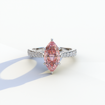 1.5 Carat Pink Marquise Cut Lab Diamond Hidden Halo & Pave Ring - Ash