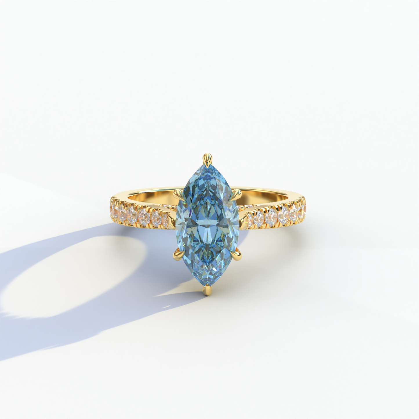 1.5 Carat Blue Marquise Cut Lab Diamond Hidden Halo & Pave Ring - Ash