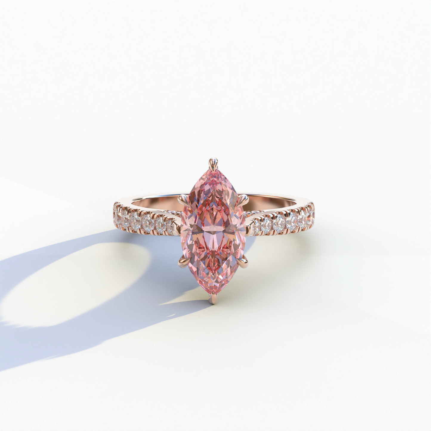 1.5 Carat Pink Marquise Cut Lab Diamond Hidden Halo & Pave Ring - Ash