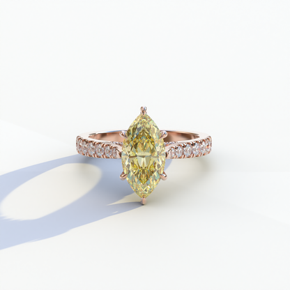 1.5 Carat Yellow Marquise Cut Lab Diamond Hidden Halo & Pave Ring - Ash