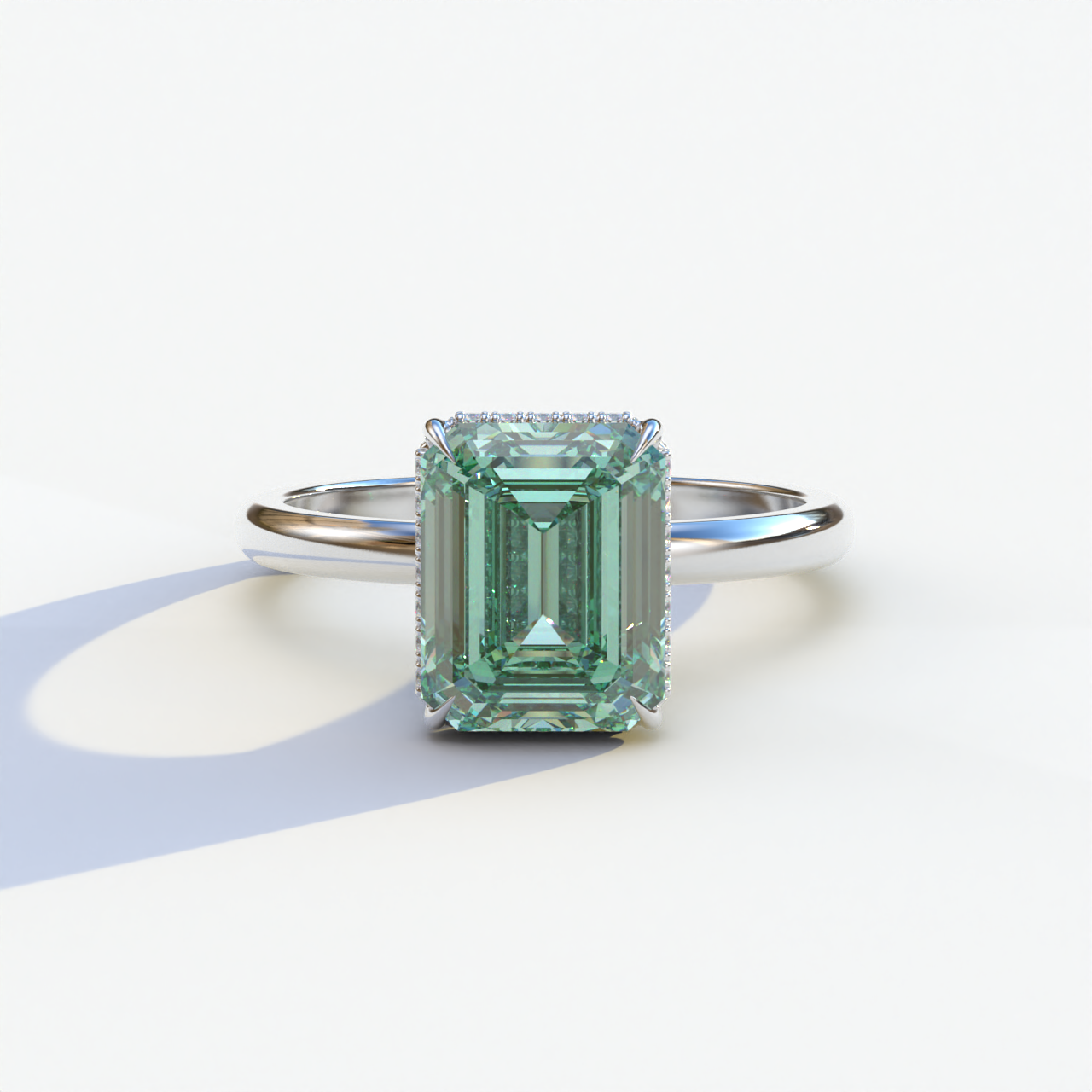 3 Carat Green Emerald Cut Hidden Halo & Claw Setting Lab Grown Diamond Ring - Campanula