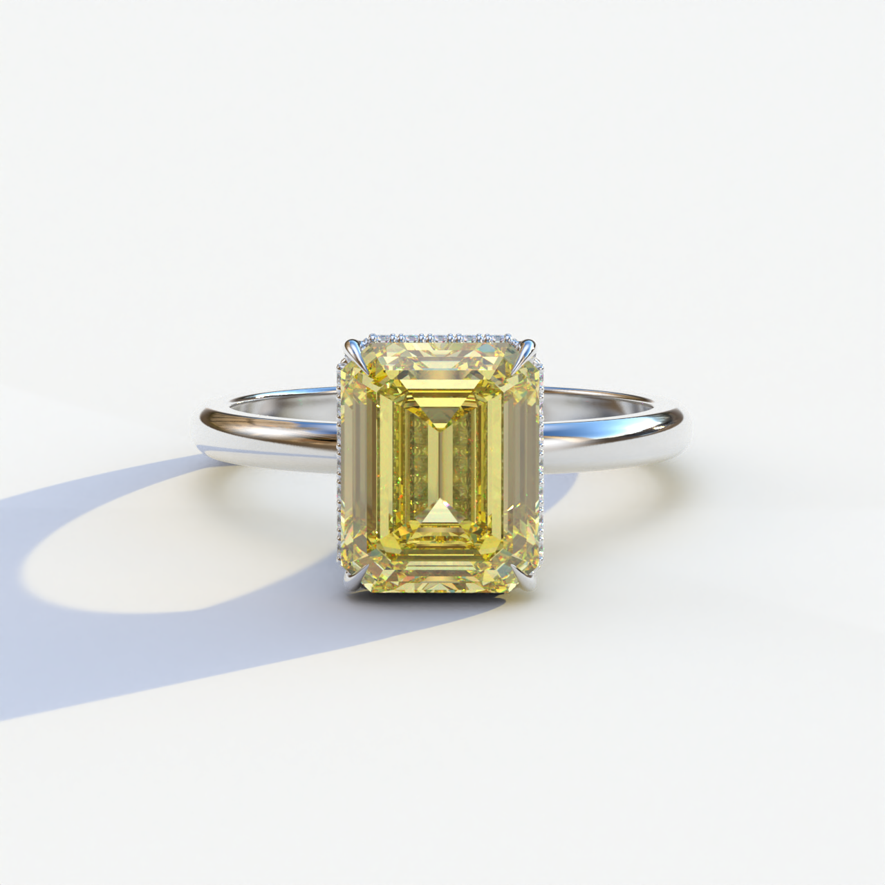 3 Carat Yellow Emerald Cut Hidden Halo & Claw Setting Lab Grown Diamond Ring	