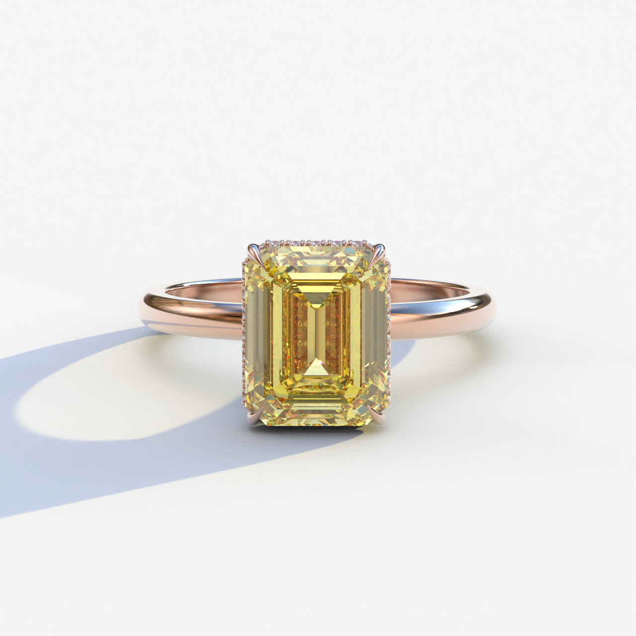 3 Carat Yellow Emerald Cut Hidden Halo & Claw Setting Lab Grown Diamond Ring - Campanula