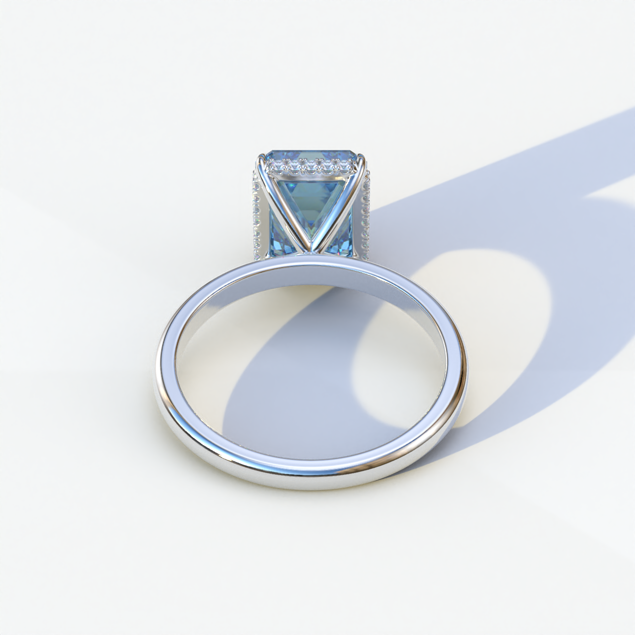 3 Carat Blue Emerald Cut Hidden Halo & Claw Setting Lab Grown Diamond Ring - Campanula