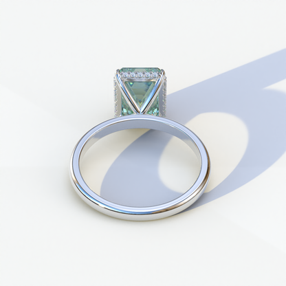 3 Carat Green Emerald Cut Hidden Halo & Claw Setting Lab Grown Diamond Ring - Campanula