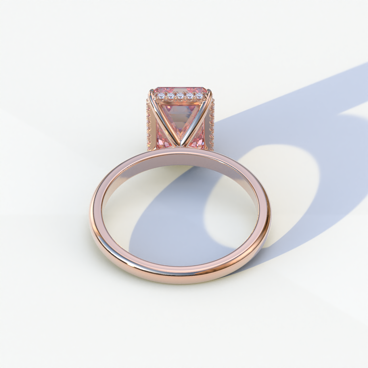 3 Carat Pink Emerald Cut Hidden Halo & Claw Setting Lab Grown Diamond Ring - Campanula