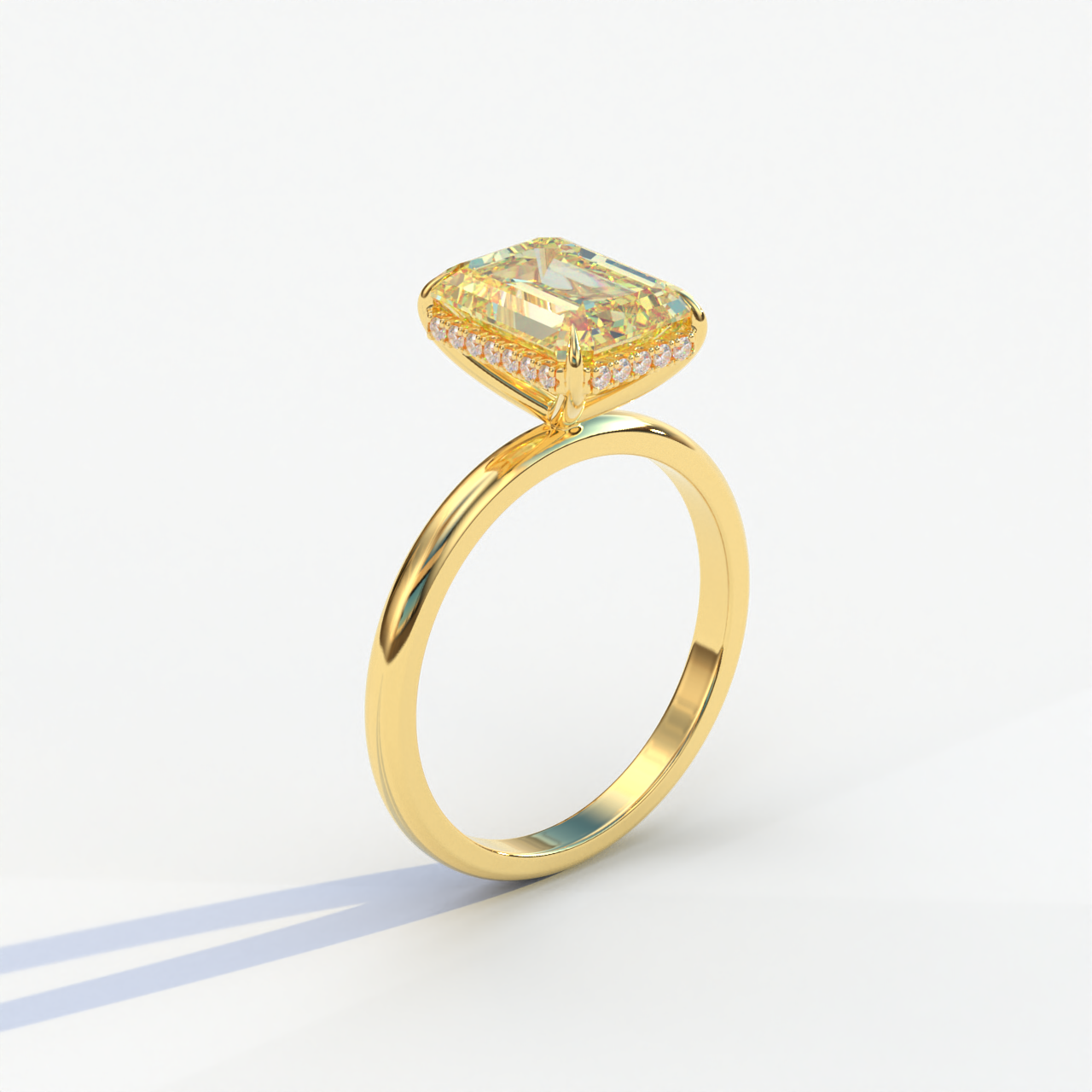 3 Carat Yellow Emerald Cut Hidden Halo & Claw Setting Lab Grown Diamond Ring - Campanula