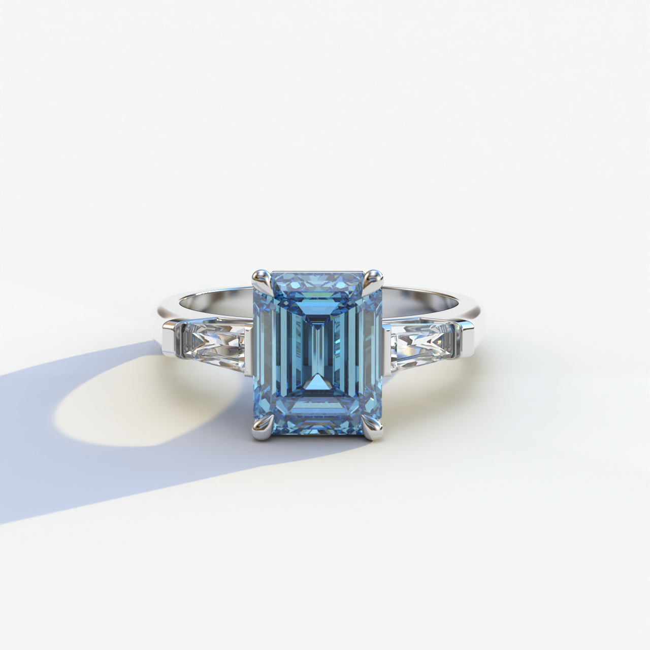 3 Carat Blue Emerald & Baguette Cut Multi Stone Lab Diamond Ring	