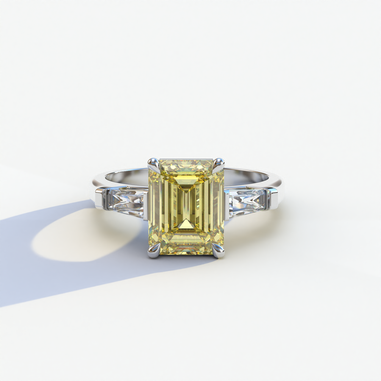 3 Carat Yellow Emerald & Baguette Cut Multi Stone Lab Diamond Ring	