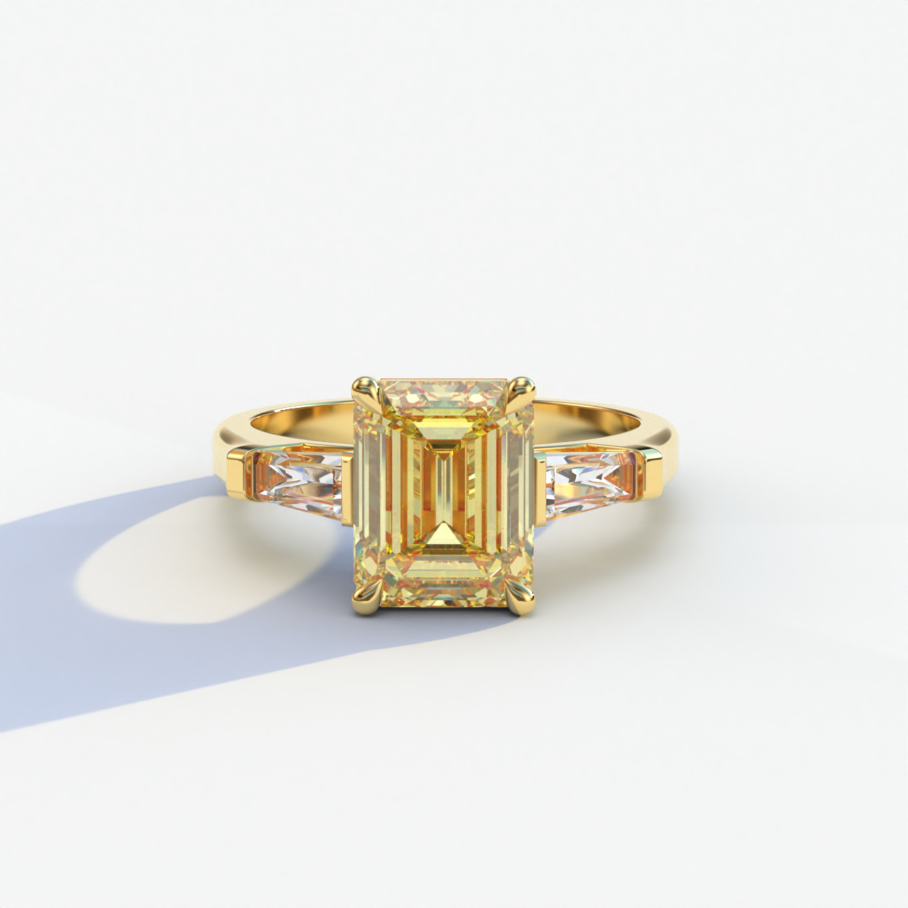 3 Carat Yellow Emerald & Baguette Cut Multi Stone Lab Diamond Ring - Crisantemo