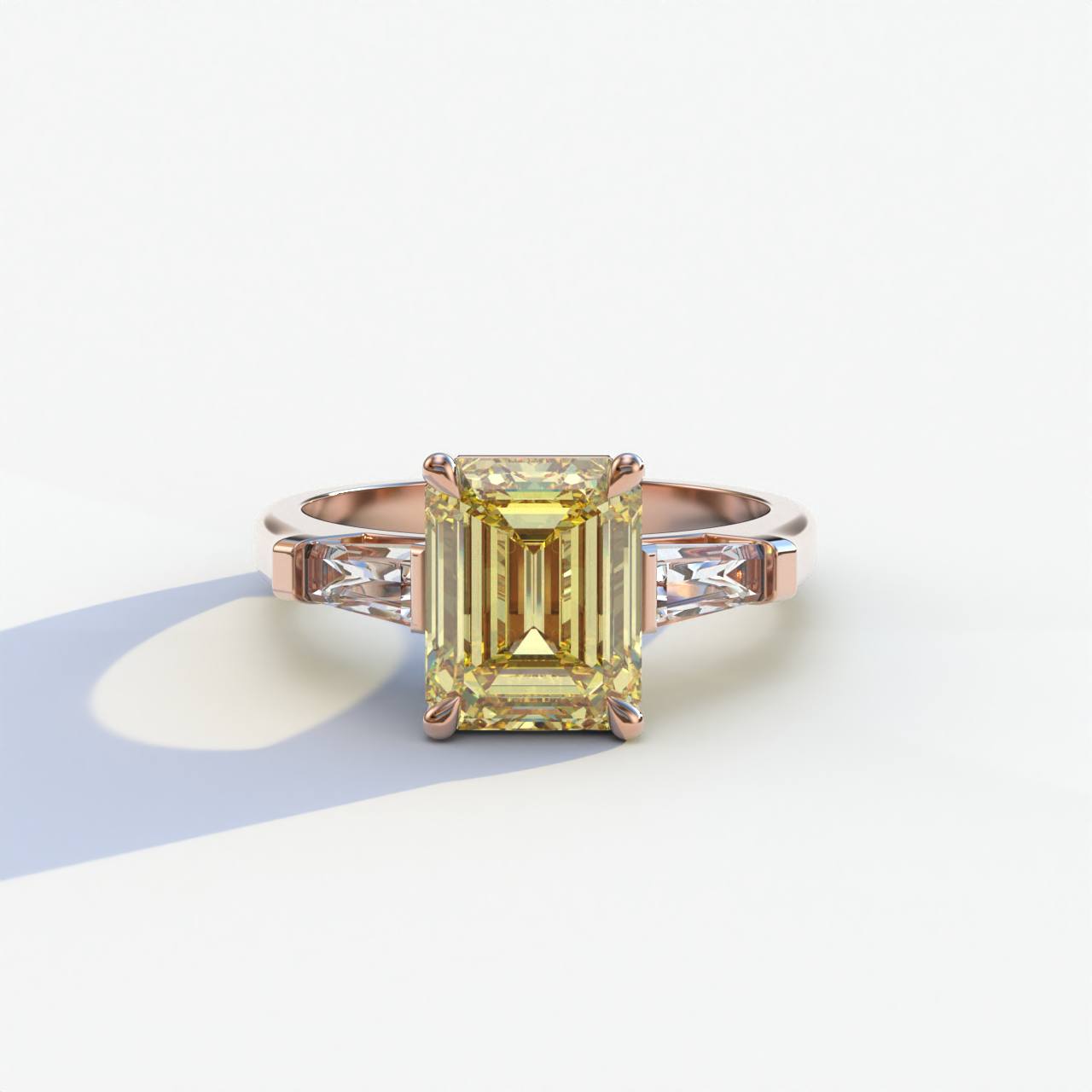 3 Carat Yellow Emerald & Baguette Cut Multi Stone Lab Diamond Ring - Crisantemo