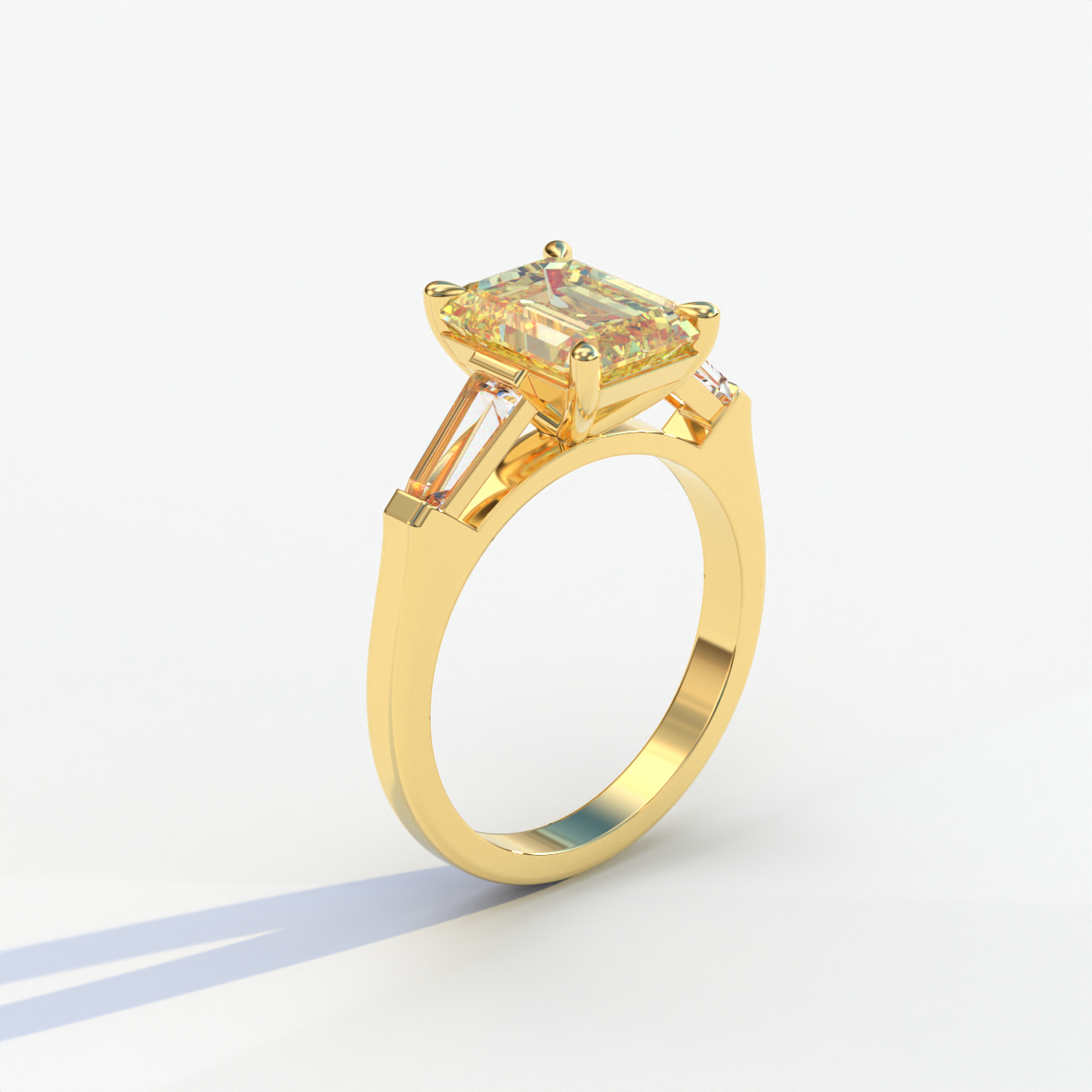 3 Carat Yellow Emerald & Baguette Cut Multi Stone Lab Diamond Ring - Crisantemo