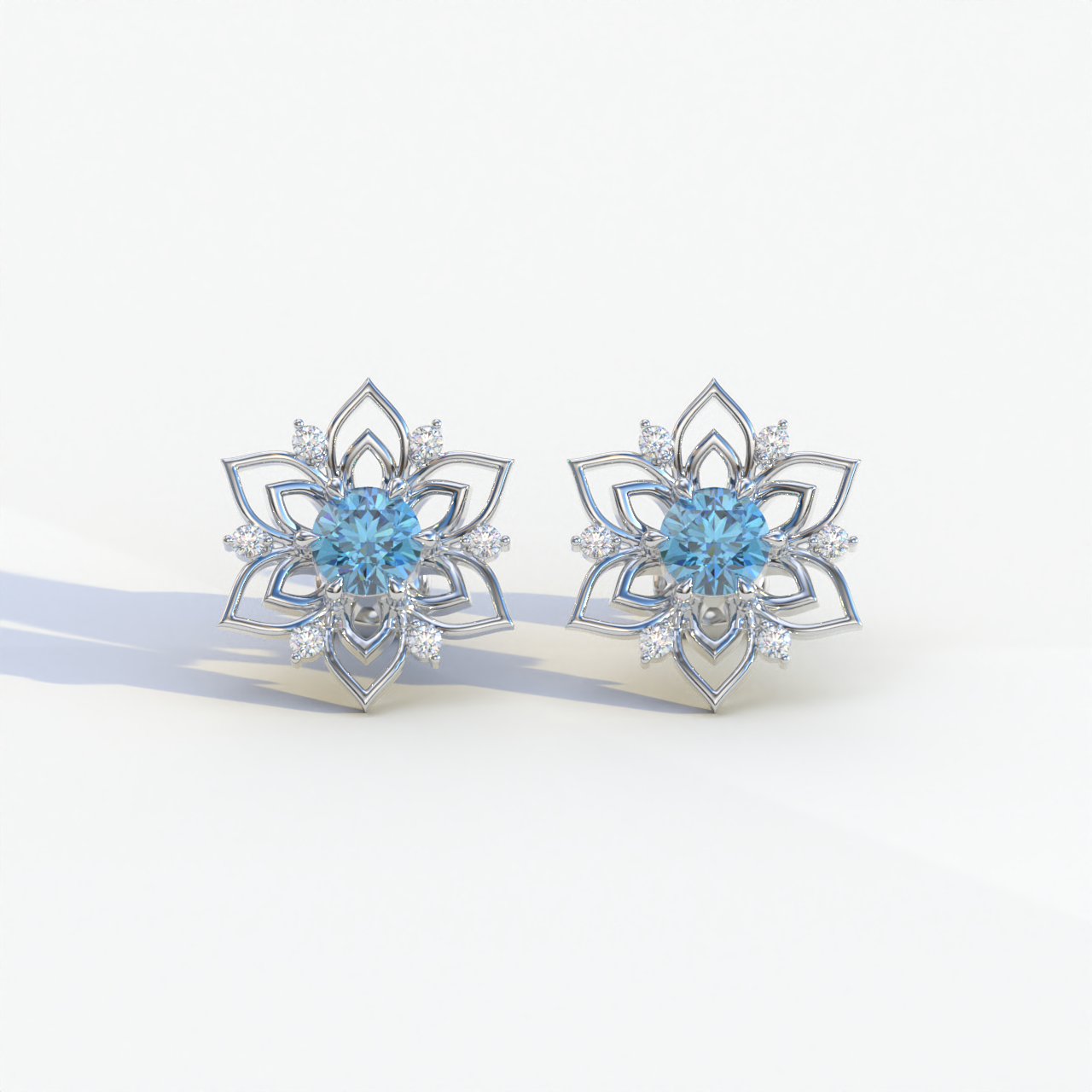 Daffodil - Blue Color Round Cut Diamond Earrings| Beautiful Claw Prong Setting | Certified