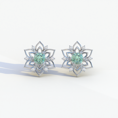 Daffodil - Green Color Round Cut Diamond Earrings| Beautiful Claw Prong Setting | Certified