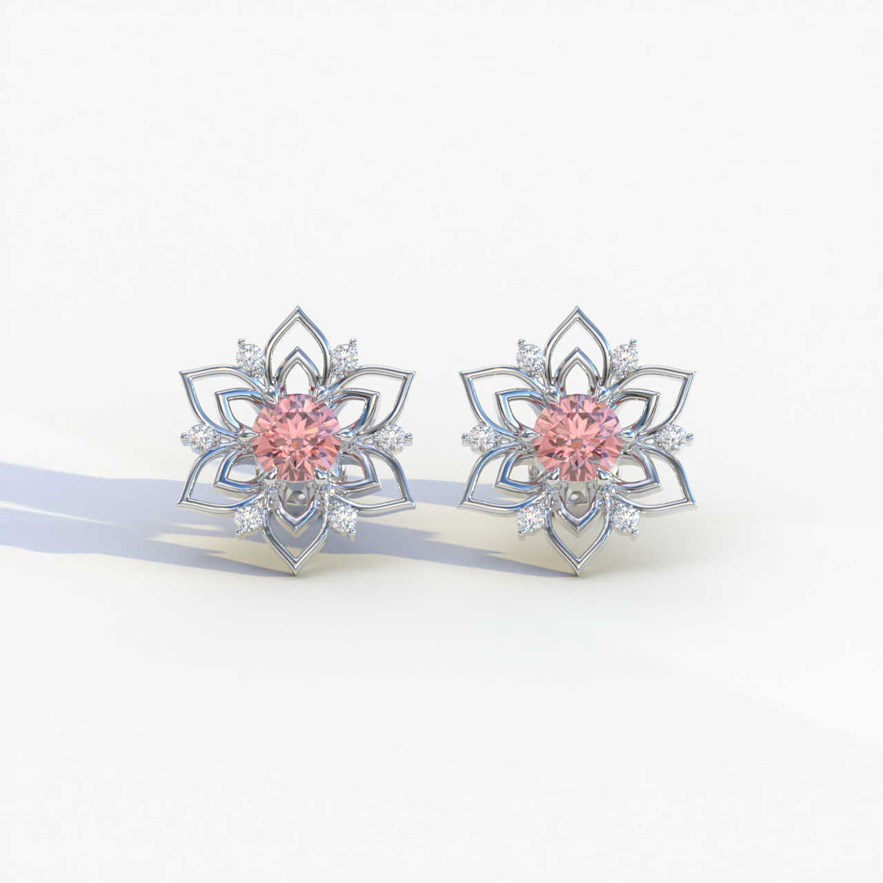 Daffodil - Pink Color Round Cut Diamond Earrings| Beautiful Claw Prong Setting | Certified