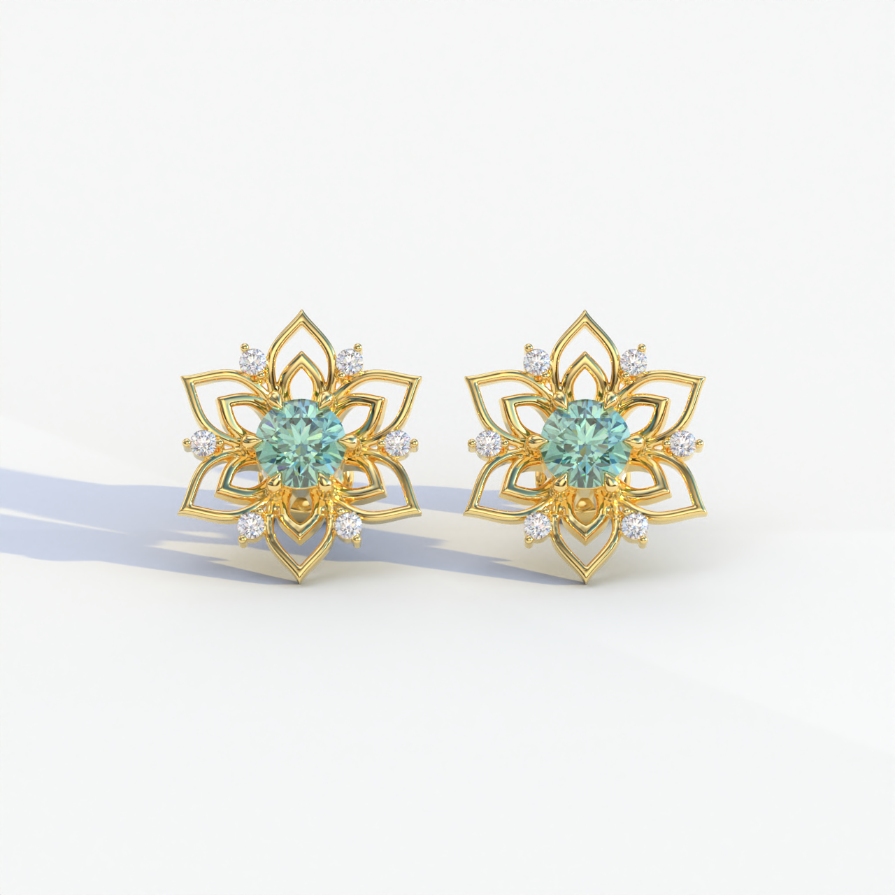 Daffodil - Green Color Round Cut Diamond Earrings| Beautiful Claw Prong Setting | Certified