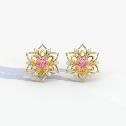 Daffodil - Pink Color Round Cut Diamond Earrings| Beautiful Claw Prong Setting | Certified