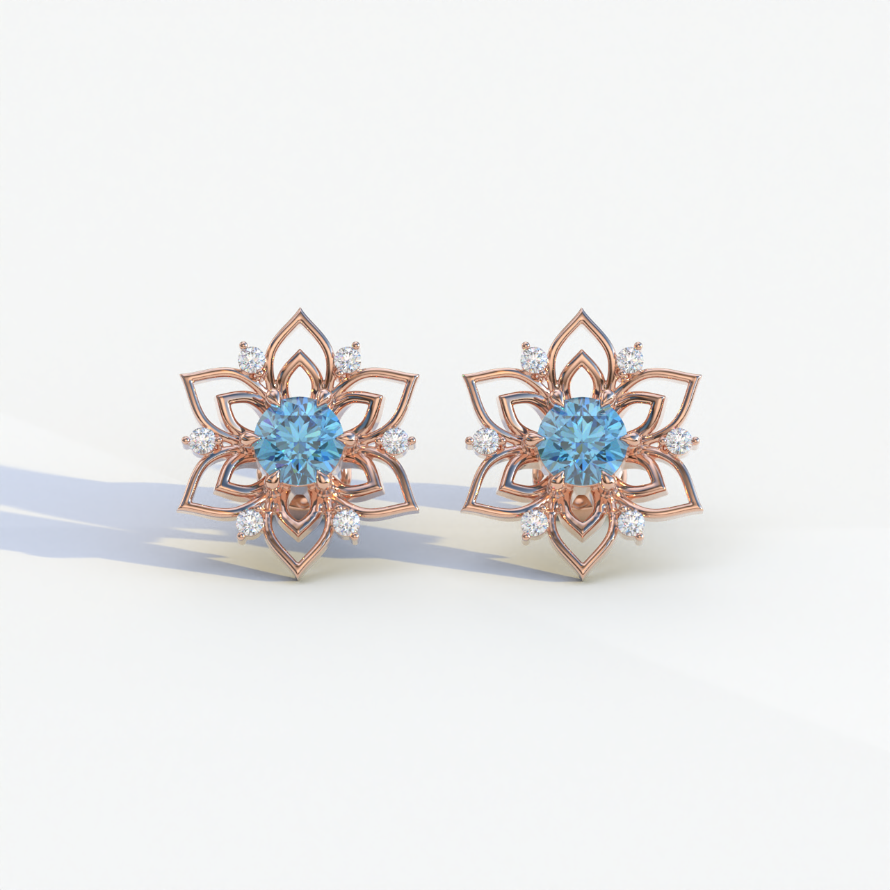 Daffodil - Blue Color Round Cut Diamond Earrings| Beautiful Claw Prong Setting | Certified