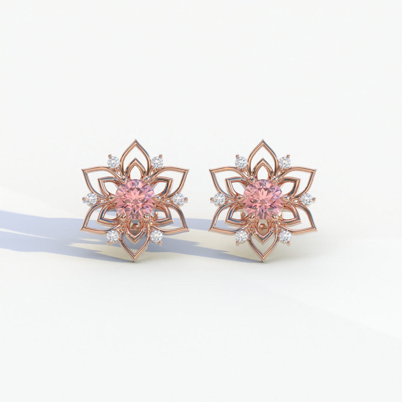 Daffodil - Pink Color Round Cut Diamond Earrings| Beautiful Claw Prong Setting | Certified