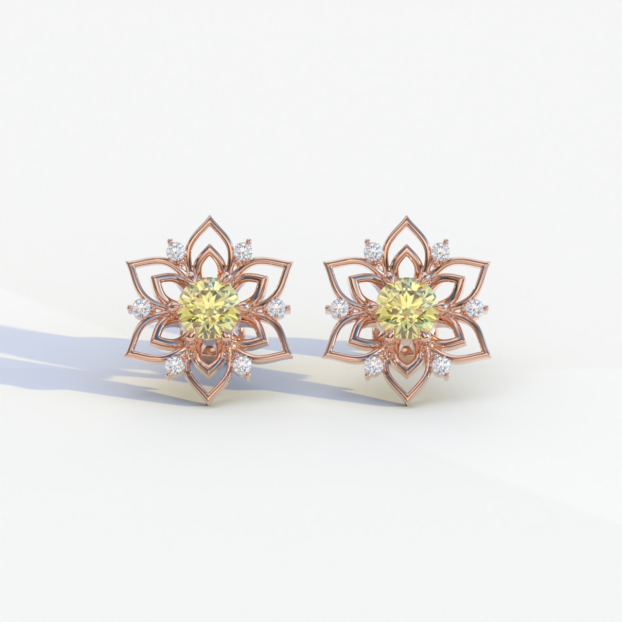 Daffodil - Yellow Color Round Cut Diamond Earrings| Beautiful Claw Prong Setting | Certified