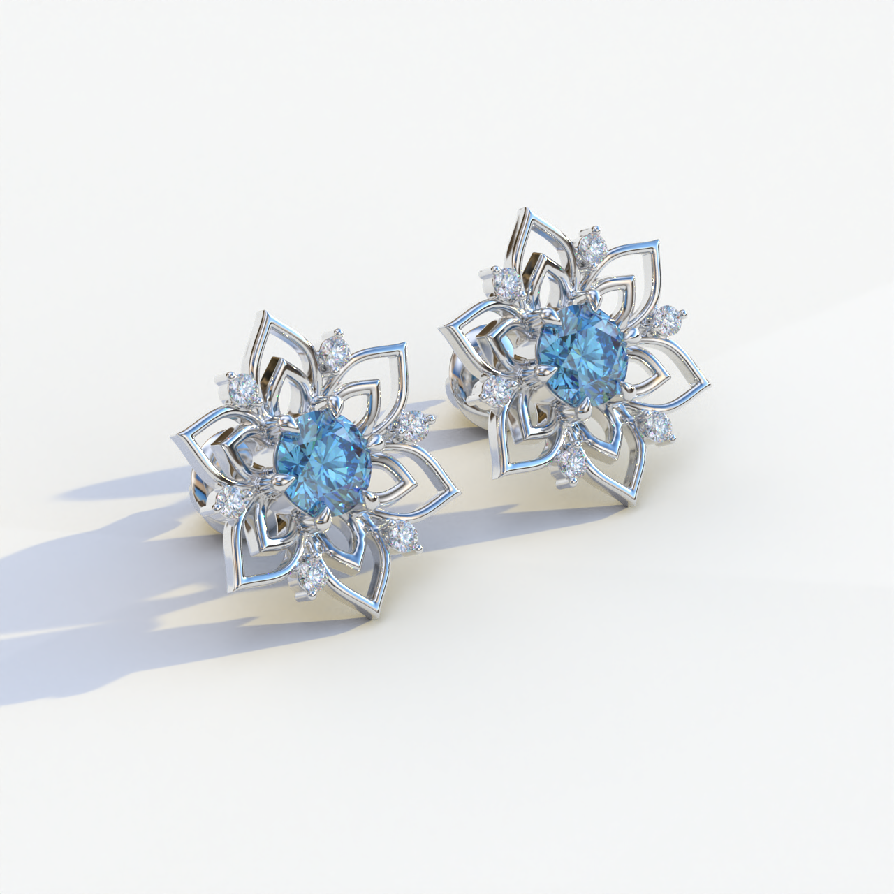 Daffodil - Blue Color Round Cut Diamond Earrings| Beautiful Claw Prong Setting | Certified