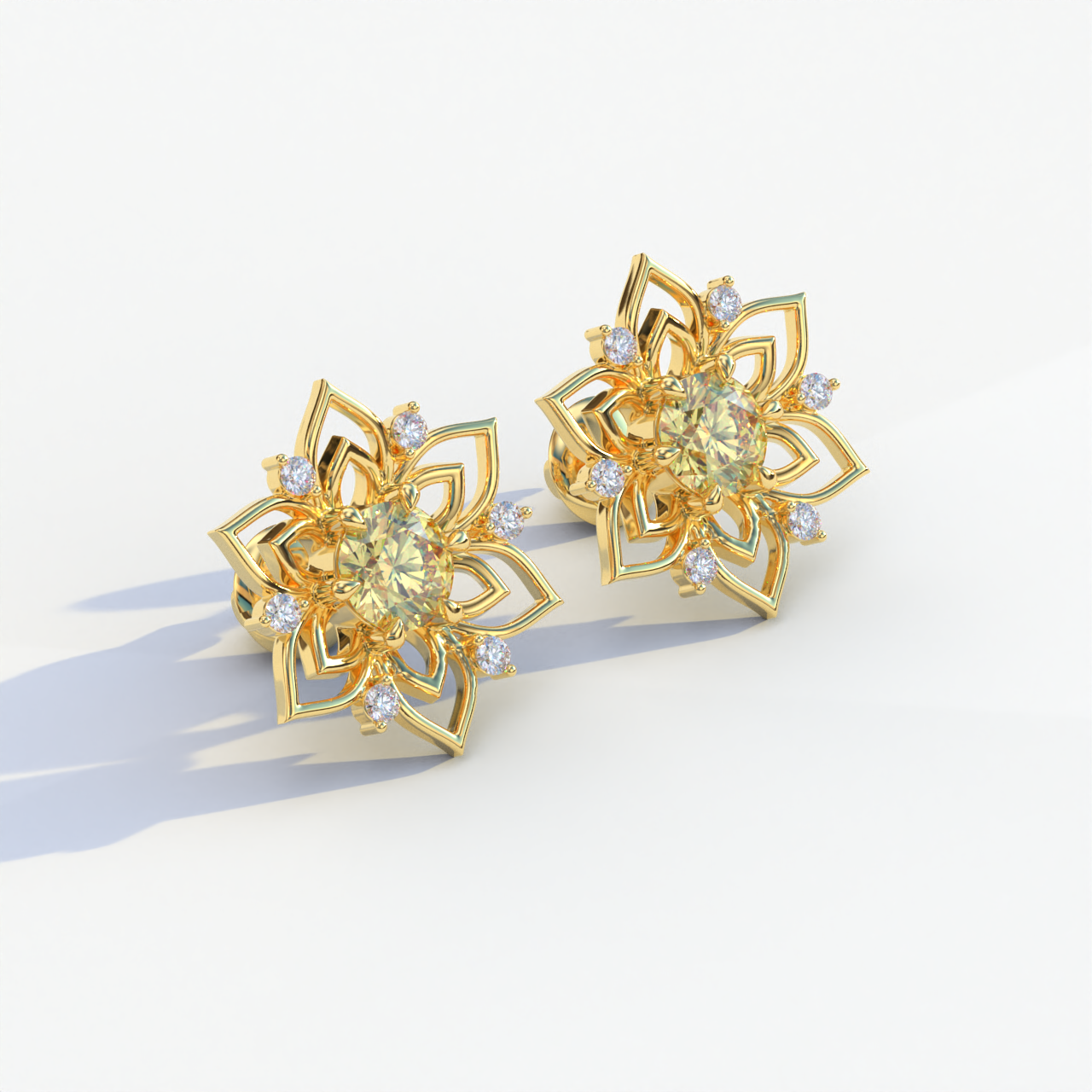 Daffodil - Yellow Color Round Cut Diamond Earrings| Beautiful Claw Prong Setting | Certified